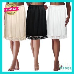 Satin Half Slip Elegant Minimal Chic Lace Trim Dress Extender Underskirt